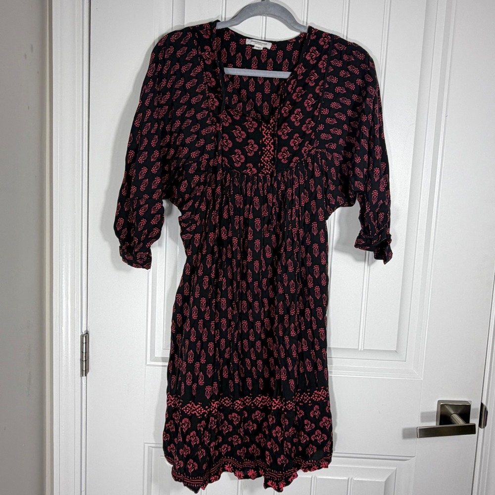 Beachlunchlounge Black Pink Floral Block Print Mini Dress Small WPD5175 Boho